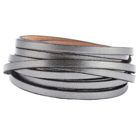 Flat leather strap Metallic Old Silver (black edge) 5x2mm