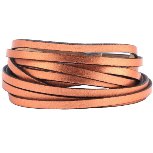 Platte leren riem Metallic koper (zwarte rand) 5x2mm