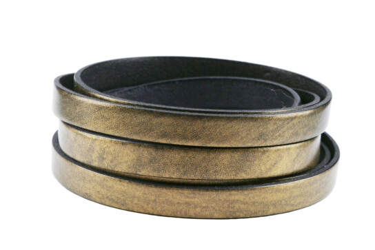 Bracelet en cuir plat Vieux or métallique (bord noir) 10x2mm