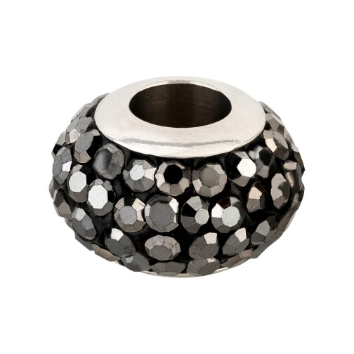 Perlina in acciaio inox con strass Shamballa Notte argento ID 5mm