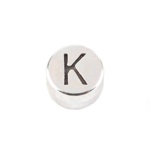 Perle Lettre K argent antique 7mm argenté