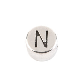 Letter Bead N antique silver 7mm silver plated