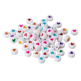 25x Round Acrylic beads Heart White/Various colours 7mm...