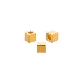 Perle de métal Cube or 3x3mm (Ø1,5mm)...