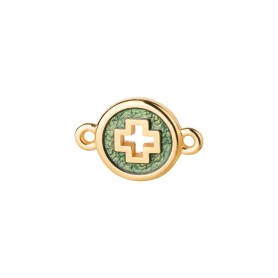 Connector Round Cross gold 13mm 24K gold plated with...