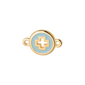 Connector Round Cross gold 13mm 24K gold plated with...