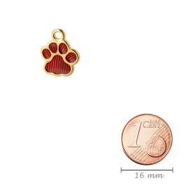 Pendant Paw Print gold 12mm 24K gold plated with enamel...