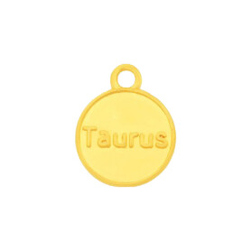 Pendant Zodiac sign Taurus gold 12mm 24K gold plated with...