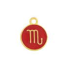 Pendant Zodiac sign Scorpio gold 12mm 24K gold plated with enamel in Dark Red