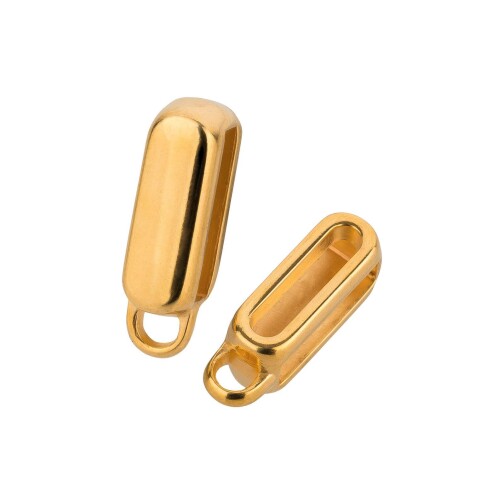 Zamak bedelhouder / connector rechthoekig met oogje goud ID 10x2mm 24K verguld