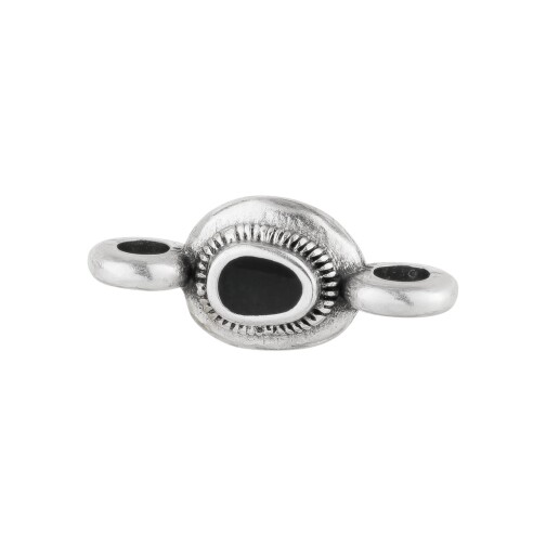 Zamak bedel/connector ovaal ethno antiek zilver 14,6x6,3mm 999° verzilverd met emaille zwart