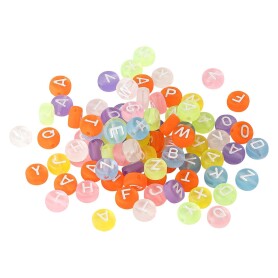 100x Alphabet beads A-Z Colourful Frosted/White 7mm...