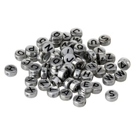 100x Alphabet beads A-Z Metallic silver/Black 7mm acrylic...