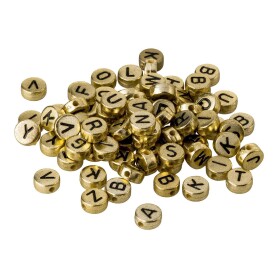 100x Alphabet beads A-Z Metallic Gold/Black 7mm acrylic...