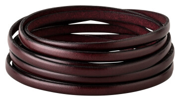 Bracelet en cuir plat Bordeaux (bord noir) 5x2mm