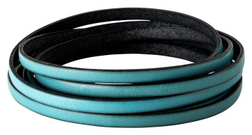 Bracelet en cuir plat Turquoise clair (bord noir) 5x2mm