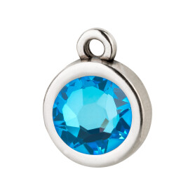 Pendant silver antique 10mm with Crystal stone in Crystal Royal Blue DeLite 7mm 999° antique silver plated