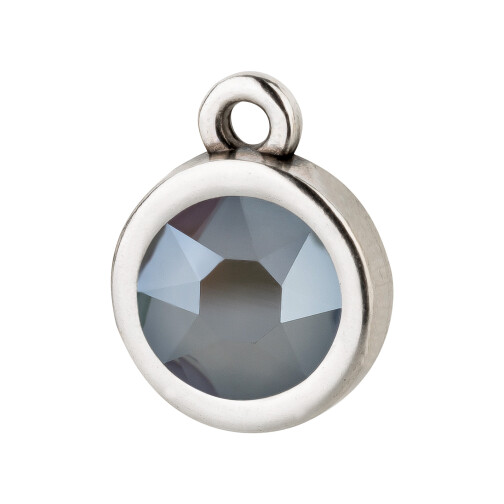 Pendant silver antique 10mm with Crystal stone in Crystal Dark Grey 7mm 999° antique silver plated
