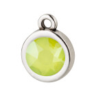 Hanger antiek zilver 10mm met kristallen steen in  Crystal Lime  7mm 999° antiek verzilverd