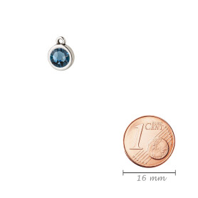 Pendentif argent antique 10mm avec un pierre de cristal Denim Blue 7mm 999° argenté