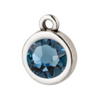 Pendant silver antique 10mm with Crystal stone in Denim Blue 7mm 999° antique silver plated