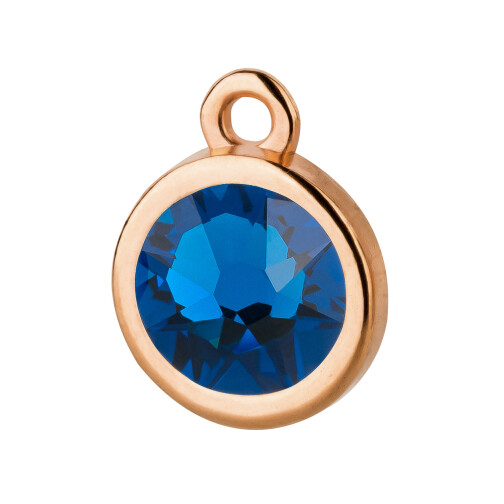 Pendentif or rose 10mm avec un pierre de cristal Capri Blue 7mm 24K plaqué or rose