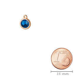 Pendentif or rose 10mm avec un pierre de cristal Capri Blue 7mm 24K plaqué or rose