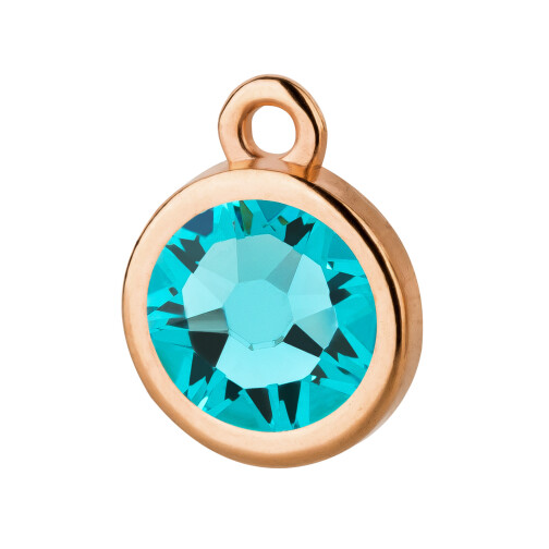 Pendentif or rose 10mm avec un pierre de cristal Light Turquoise 7mm 24K plaqué or rose