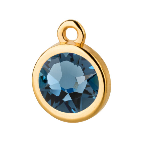Pendant gold 10mm with Crystal stone in Denim Blue 7mm 24K gold plated