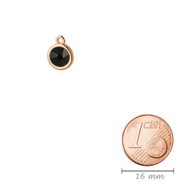 Pendant rose gold 10mm with Crystal stone in Jet 7mm 24K...