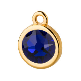 Pendant gold 10mm with Crystal stone in Cobalt 7mm 24K gold plated
