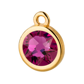 Pendant gold 10mm with Crystal stone in Fuchsia 7mm 24K...
