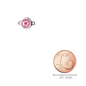 Connettore argento antico 10mm con pietra cristallo Crystal Lotus Pink DeLite 7mm 999° placcato argento