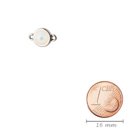 Connecteur argent antique 10mm avec un pierre de cristal White Opal 7mm 999° argenté