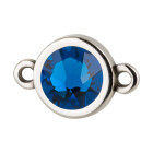 Connecteur argent antique 10mm avec un pierre de cristal Capri Blue 7mm 999° argenté