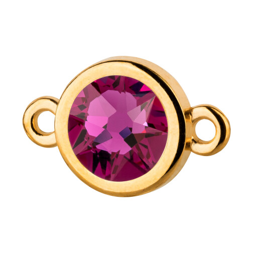 Bedel goud 10mm met kristallen steen in Fuchsia 7mm 24K verguld