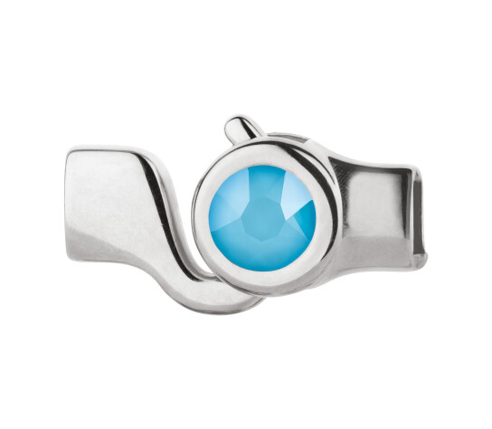 Haaksluiting antiek zilver met kristallen steen Crystal Summer Blue  7mm (ID 5x2) 999° antiek verzilverd