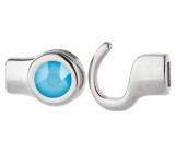 Haaksluiting antiek zilver met kristallen steen Crystal Summer Blue  7mm (ID 5x2) 999° antiek verzilverd