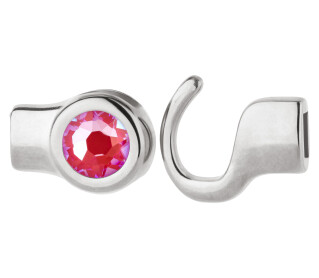 Haaksluiting antiek zilver met kristallen steen Crystal Royal Red DeLite  7mm (ID 5x2) 999° antiek verzilverd