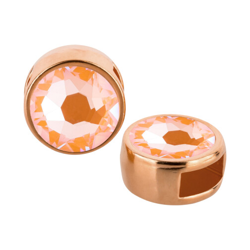 Schiebeperle rose gold 9mm (ID 5x2mm) mit Kristallstein in Crystal Peach DeLite 7mm 24K rose vergoldet