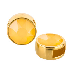 Cuenta redonda deslizable oro 9mm (ID 5x2mm) con piedra de cristal en Crystal Buttercup 7mm 24K chapado oro