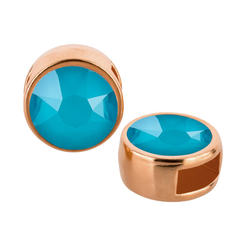 Passante oro rosa 9mm (ID 5x2mm) con pietra cristallo Crystal Azure Blue 7mm 24K placcato oro rosa