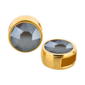 Cuenta redonda deslizable oro 9mm (ID 5x2mm) con piedra de cristal en Crystal Dark Grey 7mm 24K chapado oro