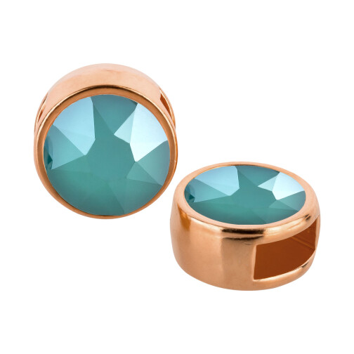 Slider rose gold 9mm (ID 5x2mm) with crystal stone in Crystal Royal Green 7mm 24K rose gold plated