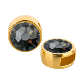Cuenta redonda deslizable oro 9mm (ID 5x2mm) con piedra de cristal en Crystal Silver Night 7mm 24K chapado oro