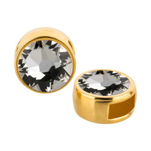 Cuenta redonda deslizable oro 9mm (ID 5x2mm) con piedra de cristal en Crystal 7mm 24K chapado oro