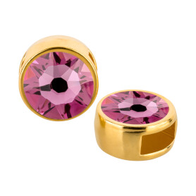 Slider gold 9mm (ID 5x2mm) with crystal stone in Rose 7mm...