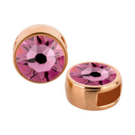 Curseur or rose 9mm (ID 5x2mm) avec pierre de cristal Rose 7mm (ID 5x2mm) 24K plaqué or rose