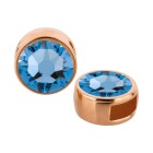 Passante oro rosa 9mm (ID 5x2mm) con pietra cristallo Light Sapphire 7mm 24K placcato oro rosa