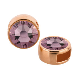 Cuenta redonda deslizable oro rosa 9mm (ID 5x2mm) con piedra de cristal en Light Amethyst 7mm 24K chapado oro rosa